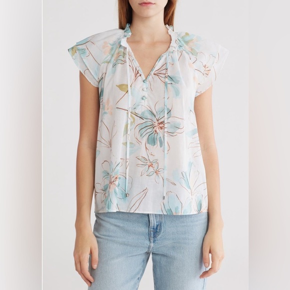 New! Parker Brand from Nordstrom, Floral Ruffle Sleeve Top Women’s Size medium - Picture 1 of 15